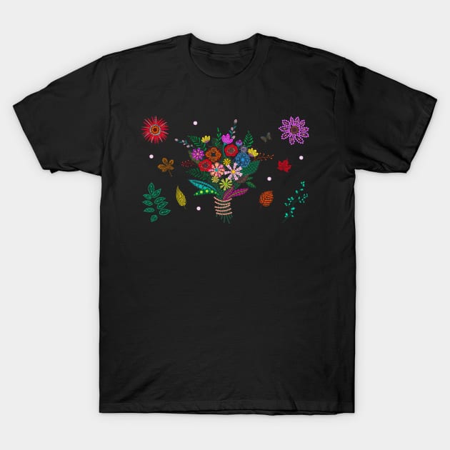 Dot Art Floral Arrangement T-Shirt by Jane Izzy Designs